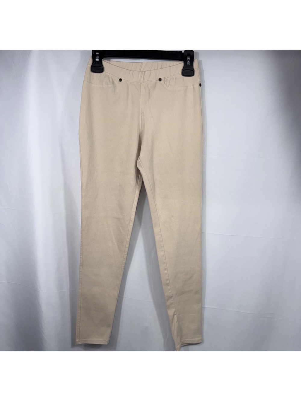 Cream Pull-On Skinny Pants Stretch 5 Pocket